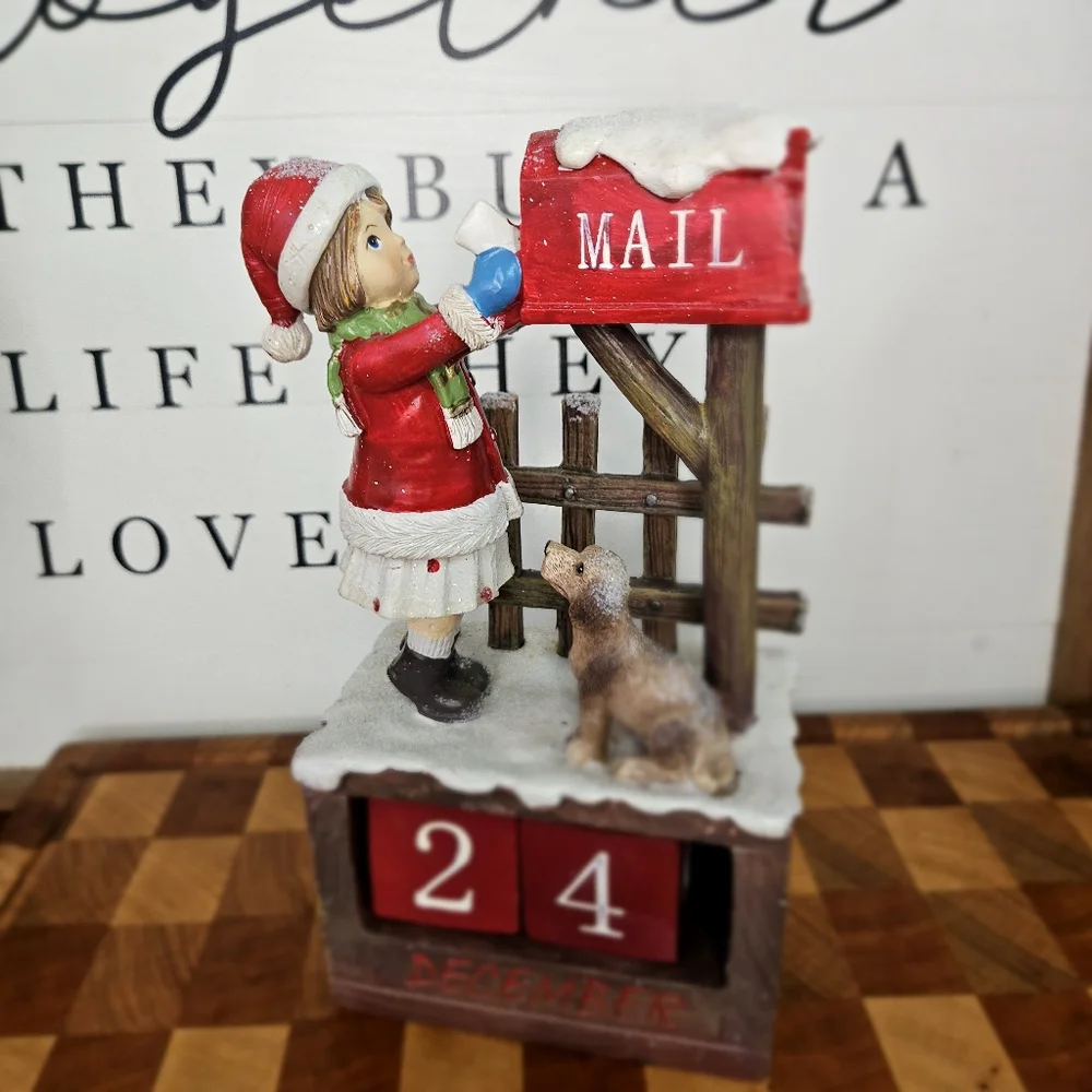 Letter to Santa Girl and her dog Mailbox December Block Calender Decorat… - Picture 2 of 15